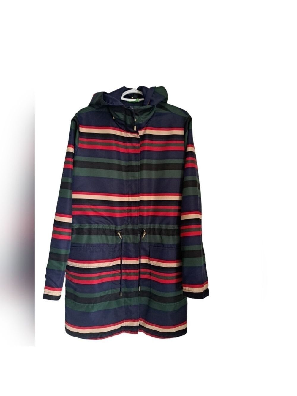 C WONDER Reversible hooded jacket solid navy multi stripe zip windbreaker size L - Picture 3 of 6